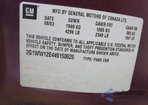 2004 Chevrolet Monte Carlo Ls from USA, damaged, VIN 2G1WW12E449150625